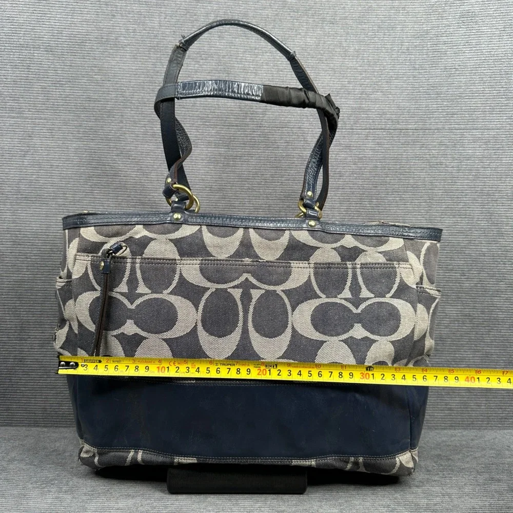 Coach Signature Diaper Bag Tote Navy Blue Grey Canvas Leather 12548 Vtg